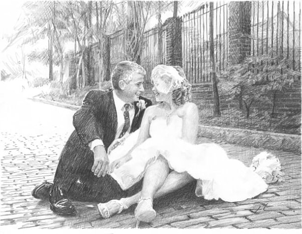 Pencil family portrait from a photo by portrait artist Mike Theuer. Photo reference included