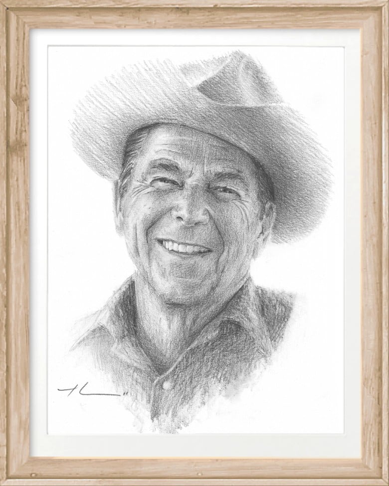 ronald reagan pencil portrait by portrait artist Mike Theuer