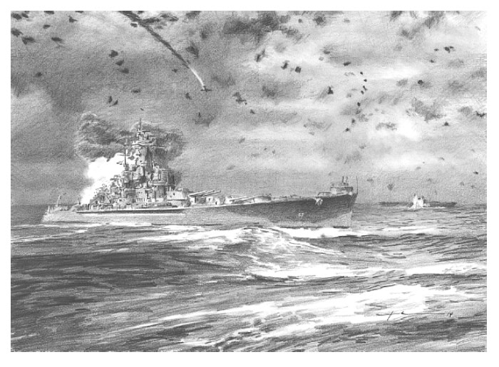 USS south dakota battle santa cruz pencil drawing from a photo by portrait artist Mike Theuer