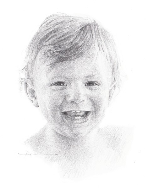 baby boy with front teeth pencil portrait from a photo by portrait artist Mike Theuer
