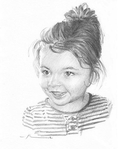 baby girl drawing from a photo by portrait artist Mike Theuer