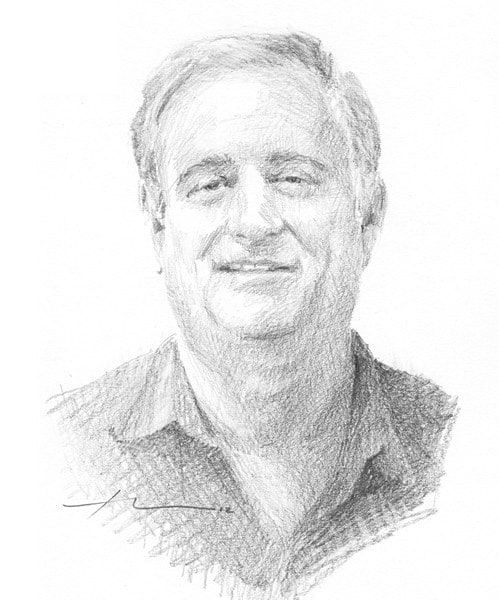 beloved husband pencil drawing from a photo by portrait artist Mike Theuer