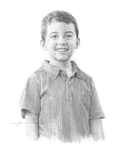 boy in_polo shirt pencil portrait from a photo by portrait artist Mike Theuer