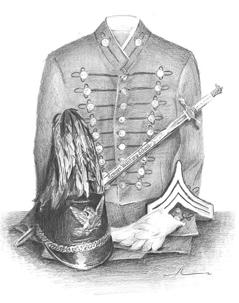 cadet uniform pencil portrait from a photo by portrait artist Mike Theuer