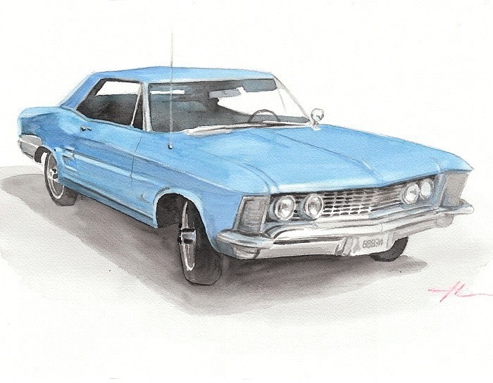 classic car watercolor painting by Mike Theuer