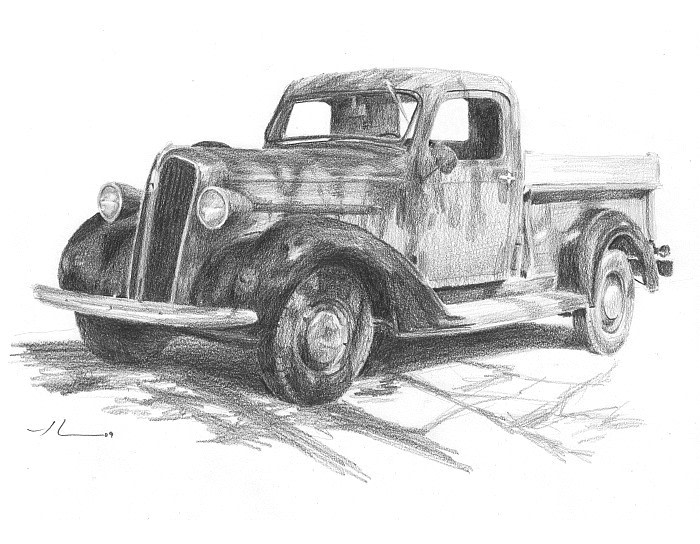classic truck drawing from a photo by portrait artist Mike Theuer