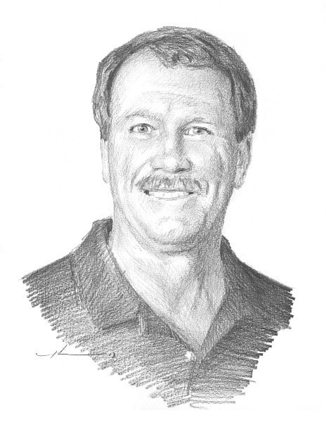 co-worker pencil portrait from a photo by portrait artist Mike Theuer