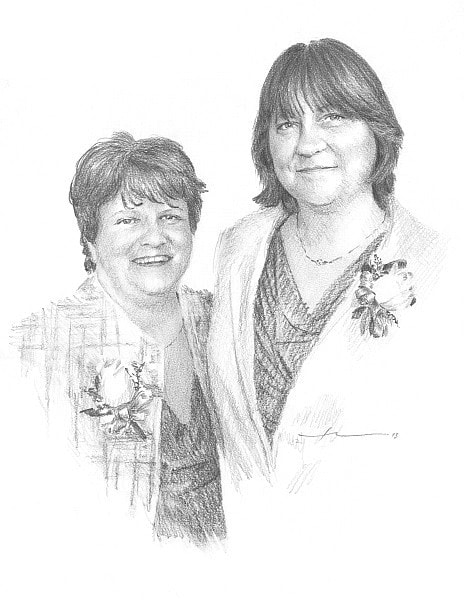 couple pencil portrait from a photo by portrait artist Mike Theuer