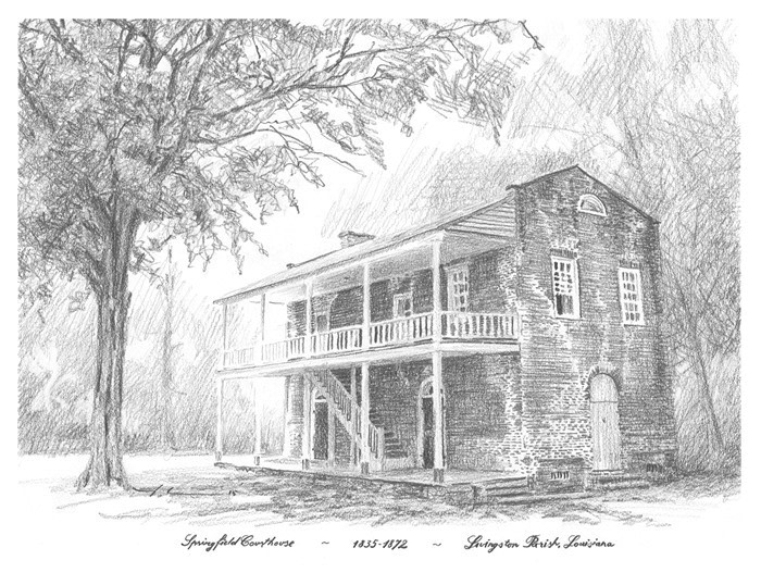 louisiana courthouse pencil drawing from a photo by portrait artist Mike Theuer
