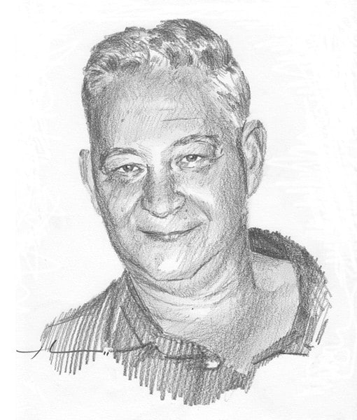 dad pencil portrait from a photo by portrait artist Mike Theuer