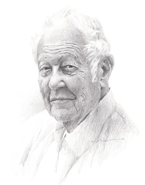 departed father pencil portrait from a photo by portrait artist Mike Theuer