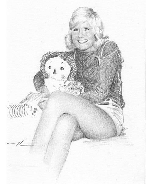 dolls pencil portrait from a photo by portrait artist Mike Theuer
