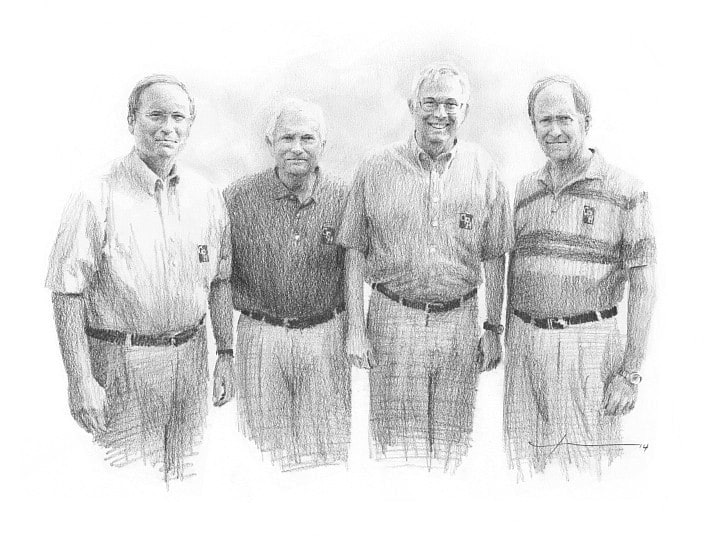 four law partners pencil drawing from a photo by portrait artist Mike Theuer