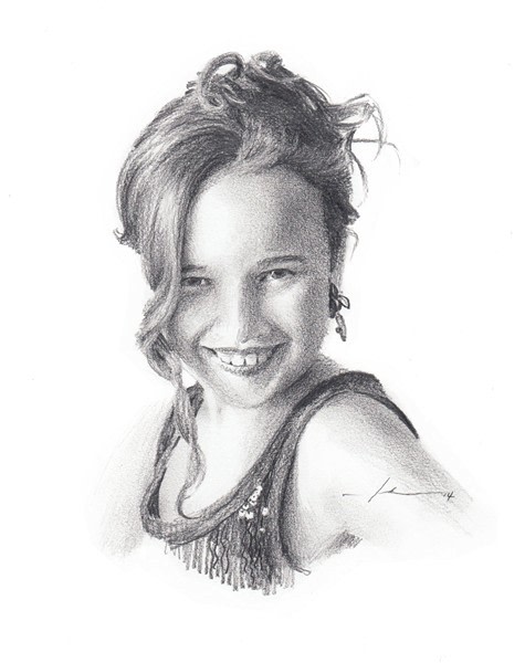 girl aspiring actress pencil portrait from a photo by portrait artist Mike Theuer
