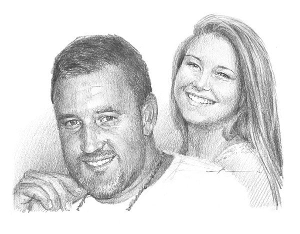 graduating daughter and departed father pencil portrait from a photo by portrait artist Mike Theuer