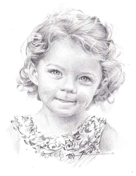 granddaughter pencil portrait from a photo by portrait artist Mike Theuer