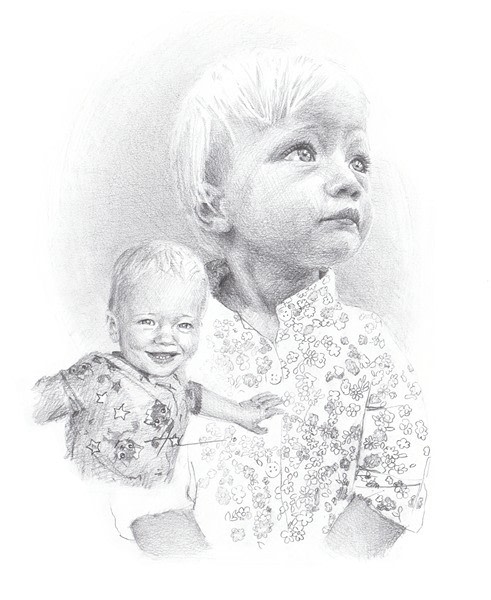 granddaughter wating patiently pencil portrait from a photo by portrait artist Mike Theuer