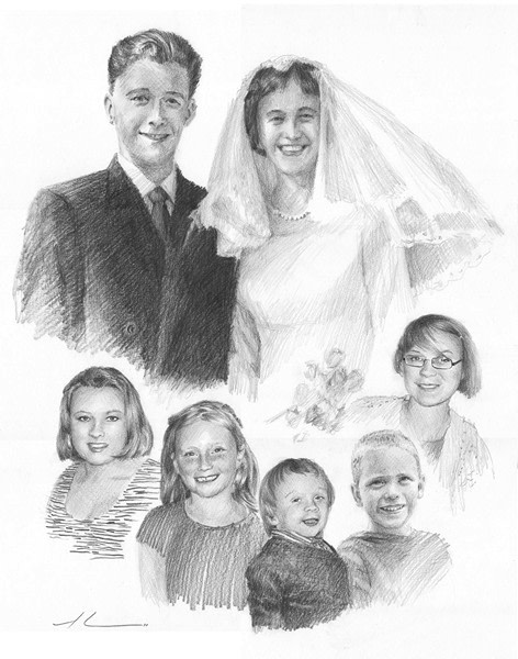 grandparents and grandchildren pencil portrait by Mike Theuer