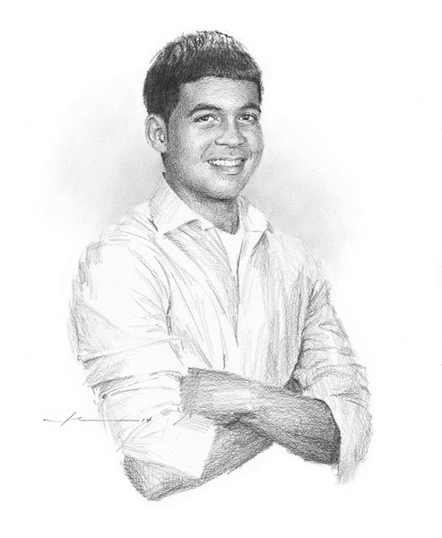 highschool boy drawing from a photo by portrait artist Mike Theuer