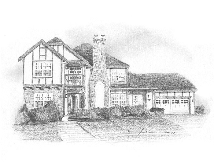 house pencil drawing from a photo by portrait artist Mike Theuer