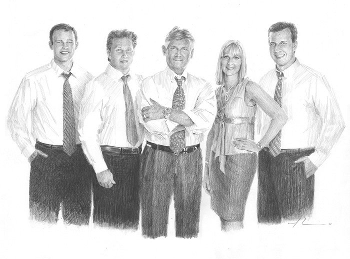 law firm lawyers drawing from a photo by portrait artist Mike Theuer