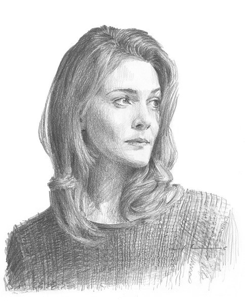 leah hager cohen pencil portrait from a photo by portrait artist Mike Theuer