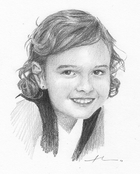 little girl pencil portrait from a photo by portrait artist Mike Theuer