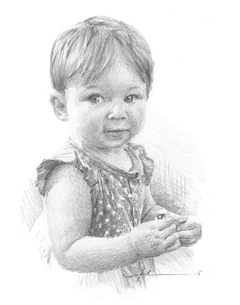 girl with flower pencil portrait from a photo by portrait artist Mike Theuer
