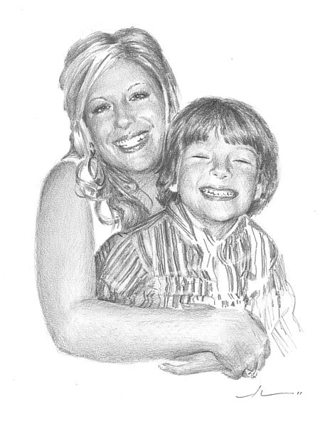 mom boy drawing from a photo by portrait artist Mike Theuer