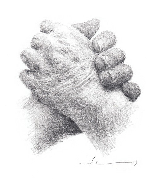 moms last day drawing from a photo by portrait artist Mike Theuer