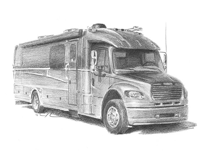 motor coach drawing from a photo by portrait artist Mike Theuer