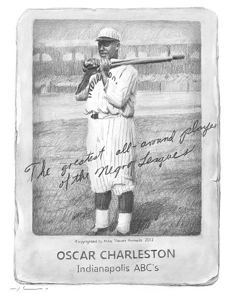 negro leagues card pencil drawing from photos by portrait artist Mike Theuer
