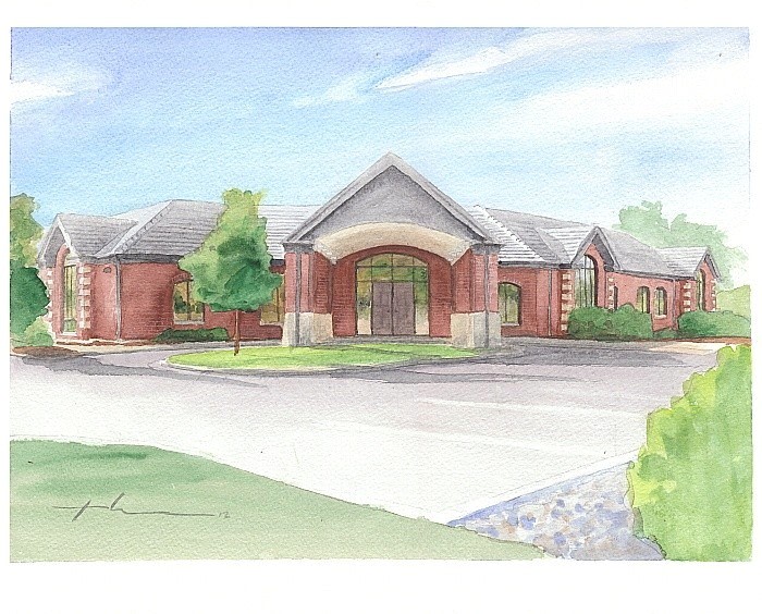 new building watercolor painting by Mike Theuer