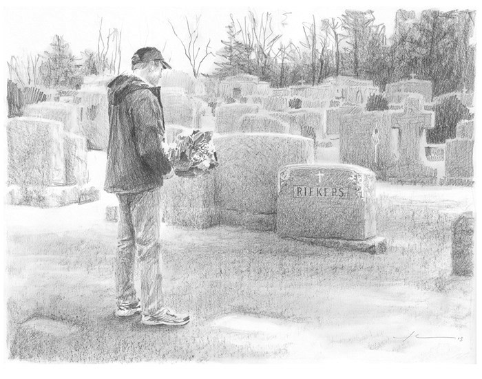 paying respect drawing from a photo by portrait artist Mike Theuer