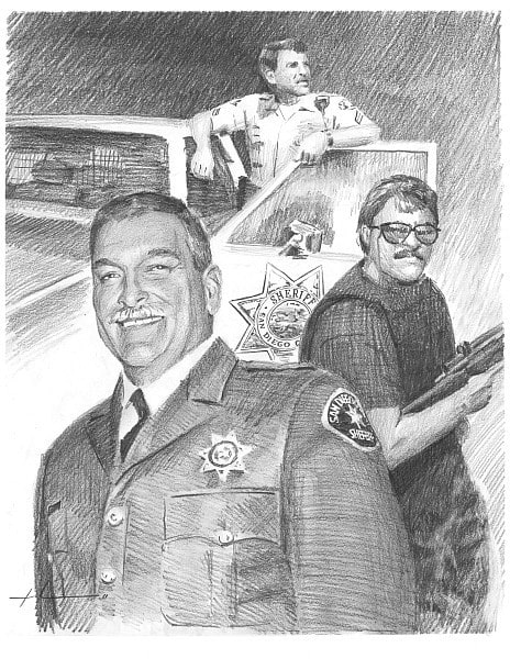 san diego sheriff pencil portrait from a photo by portrait artist Mike Theuer
