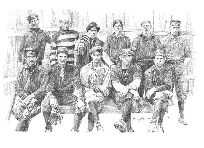 semi-pro baseball 1908 C&O railroad pencil portrait from a photo by portrait artist Mike Theuer