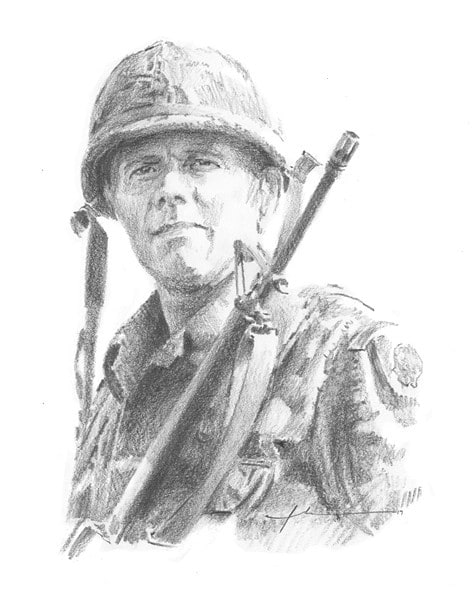 vietnam soldier pencil portrait from a photo by portrait artist Mike Theuer