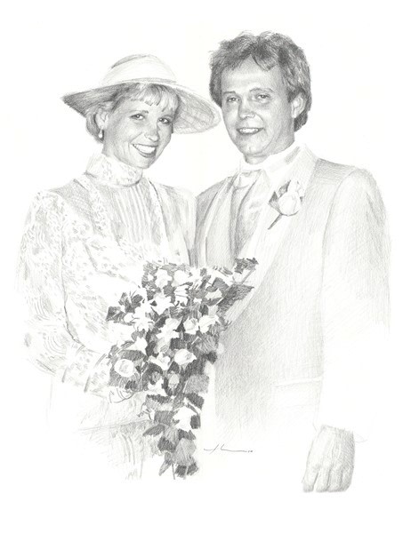 wedding pencil portrait from a photo by portrait artist Mike Theuer