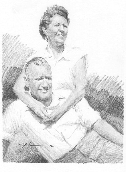 wind and sun drawing from a photo by portrait artist Mike Theuer