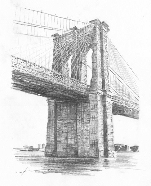 brooklyn bridge drawing from a photo by portrait artist Mike Theuer