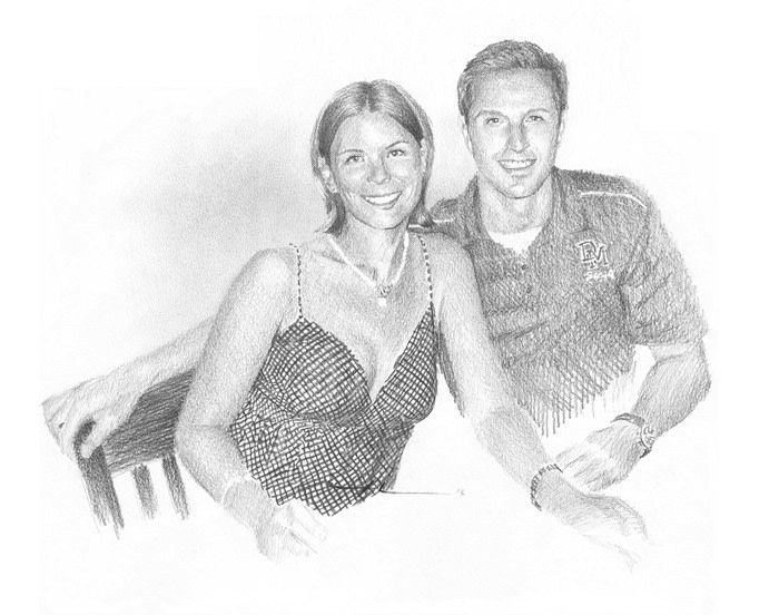 young couple 2 pencil portrait from a photo by portrait artist Mike Theuer