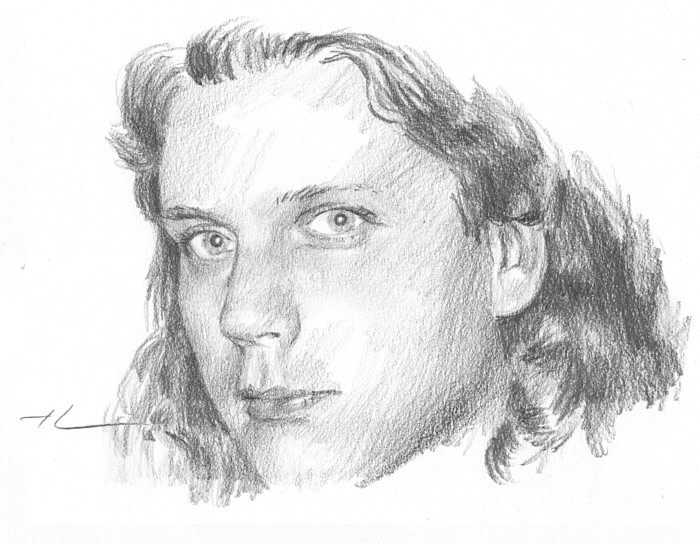 young man pencil portrait from a photo by portrait artist Mike Theuer