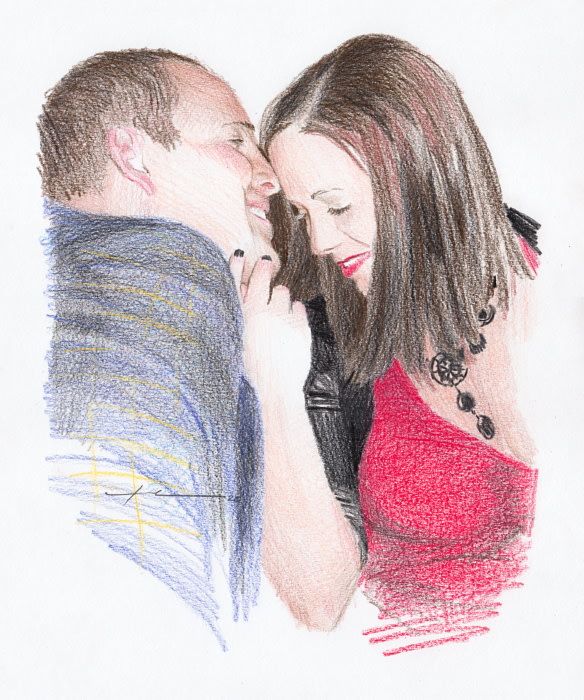 loving couple color pencil portrait from a photo by portrait artist Mike Theuer