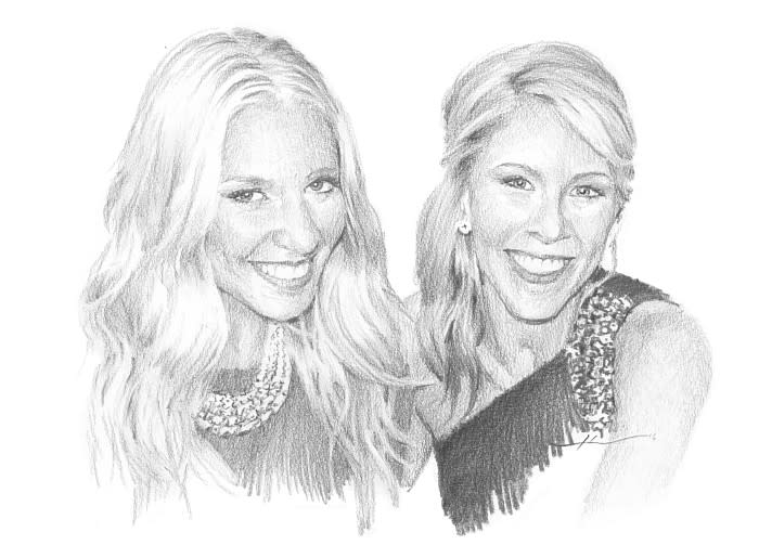 Pencil family portrait from a photo of blonde sisters by portrait artist Mike Theuer
