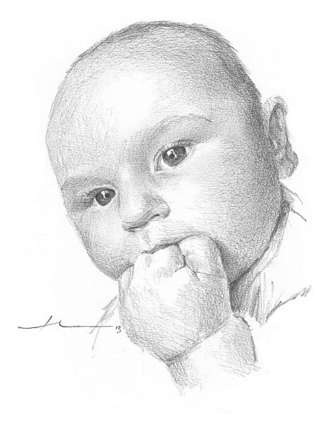 baby teething pencil drawing by Mike Theuer