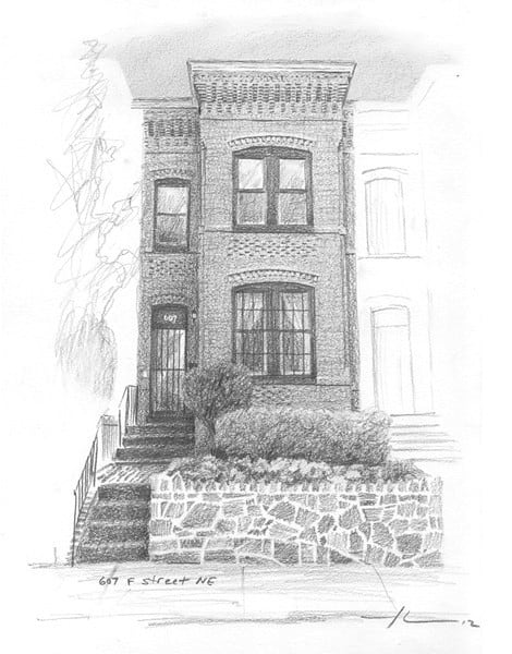 brick rowhouse drawing by Mike Theuer