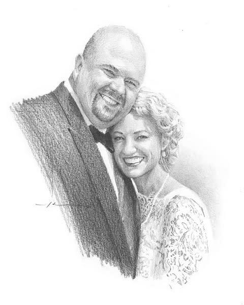 happy newlyweds pencil drawing mike theuer