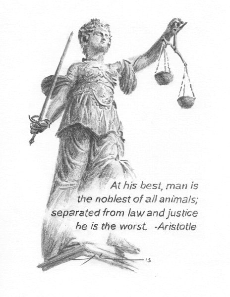 lady justice pencil drawing by Mike Theuer
