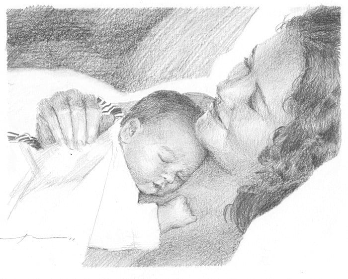 mom baby pencil portrait by Mike Theuer