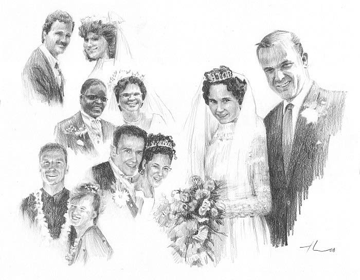 parents and children wedding drawing by Mike Theuer
